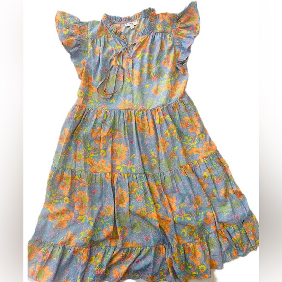 Current Air Dresses & Skirts - Current Air Mini Floral Dress in Blue and Orange